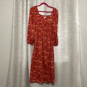 NWT Red Floral Smocked Maxi Dress, Medium